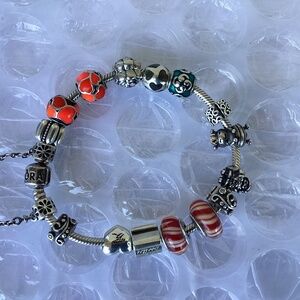 Vintage Pandora ALE 925 Charms Bracelet 16 Charms Used Good Preowned Condition
